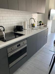 cocina con fregadero y fogones horno superior en Brand NEW modern 1 bedroom unit Downtown, en Miami