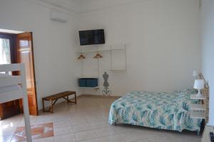 Schlafzimmer mit einem Bett und einem Flachbild-TV in der Unterkunft La Petra in Vico Equense