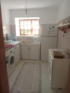 uma cozinha com um lavatório e uma máquina de lavar roupa em Luwigayrimenkul em Gokceada Town