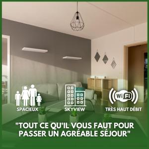 a living room with a couch and a sign that reads truth g oil yours fault at LeSaumurTranquille - Les VioIettes in Saumur
