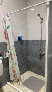 a shower stall with a shower curtain in a bathroom at Apartamento Fontana in Tangier +11 photos