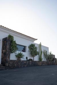 a house with a stone retaining wall and cactus at Casa Mila with heated pool in El Roque in El Cotillo