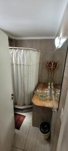 uma casa de banho com um lavatório e um chuveiro em Oasis Lodging em Buenos Aires