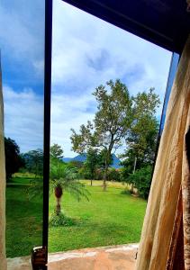 a view from a window of a field with a tree at Tower Suites in Paraguarí