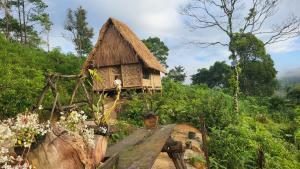 a house on top of a hill with a person in it at KONKE RUỘNG FARMSTAY in Kon Von Kla