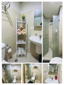 a collage of four pictures of a bathroom at CASA UNO By Mojo's Staycation in Manila