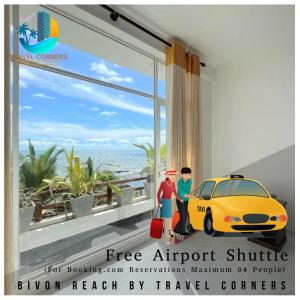a poster of a couple standing next to a yellow car at Bivon Reach By Travel Corners in Uswetakeiyawa