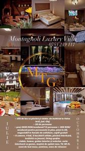 un collage de fotos de una casa y un folleto en Montagnoli Luxury Villa en Cluj-Napoca