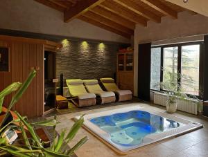 Großes Zimmer mit Whirlpool-Badewanne im Zimmer in der Unterkunft Bazalt Wellness Villa in Harghita-Băi