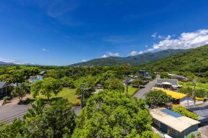 an aerial view of a town with mountains in the background at Hoya Spa Hotel in Ruisui