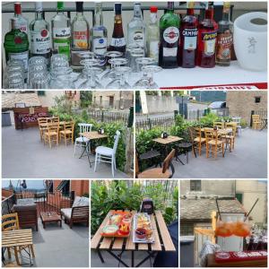 a collage of photos with bottles and tables and chairs at bbveleura in Velva +8 photos