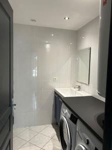 a bathroom with a sink and a washing machine at Intérieur d'Artistes in Montélimar