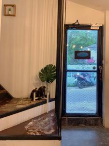 een kamer met een deur met een plant ervoor bij My Bunk Hostel in Ko Samed