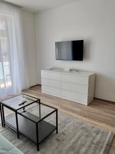 Televízia a/alebo spoločenská miestnosť v ubytovaní Hotel Foldana
