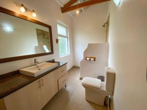 a bathroom with a sink and a toilet and a mirror at A two bedroom Cabin along Njoro Rd, Nakuru County. in Nakuru