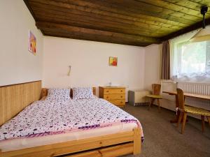 a bedroom with a bed and a desk and a window at Apartment Harrachov 387 by Interhome in Harrachov +35 photos