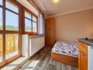 a bedroom with a bed and large windows at Holiday Home Marika by Interhome in Černý Dŭl +56 photos