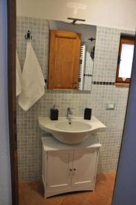 a bathroom with a sink and a mirror at Caty's little house in Cavriglia
