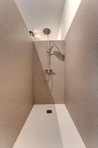 a shower in a room with a ceiling at außergewöhnliches loft in ehemaligem stallgebäude 