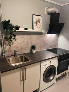 Η κουζίνα ή μικρή κουζίνα στο Nice apartment 15 min to Oslo center Free parking