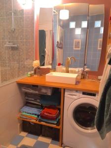 a bathroom with a sink and a washing machine at Charmant 2 pièces, parking privé in Bagnolet