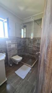 a bathroom with a toilet and a glass shower at Apartments Ivetić in Kotor