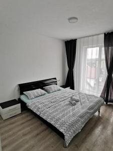 a bedroom with a bed and a window at New Apartament Baia Mare 35 in Baia Mare