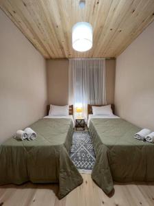 - une chambre avec 2 lits dans une chambre avec une fenêtre dans l'établissement Apartment Gabliani, à Mestia