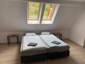 duas camas num quarto com duas janelas em Mega widok 2 em Szklarska Poręba