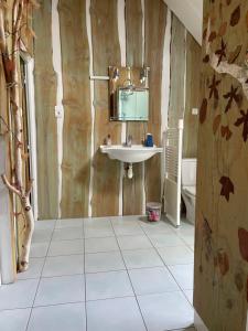 a bathroom with a sink and a toilet at La Ptite Normande in Saint-Germain-de-Tournebut