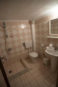 a bathroom with a shower and a toilet and a sink at Porto Psakoudia in Psakoudia