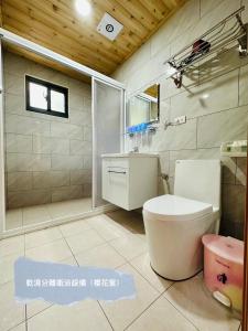 Tung-k'eng-ts'un的住宿－沐星園villa，浴室配有白色卫生间和盥洗盆。