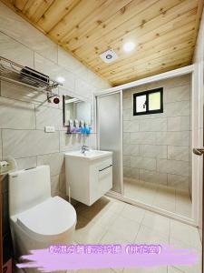 Tung-k'eng-ts'un的住宿－沐星園villa，浴室配有白色卫生间和淋浴。