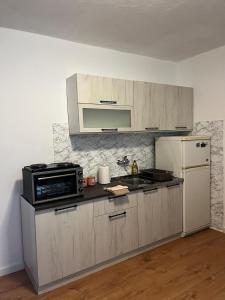 a kitchen with a sink and a microwave and a refrigerator at Green place in Bar
