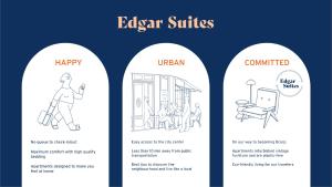 a set of editable labels for interior of the apartment with a man walking out at Edgar Suites Expo Paris Porte de Versailles in Paris