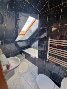 łazienka z toaletą i umywalką w obiekcie Aparthotel Mikołajki w mieście Mikołajki