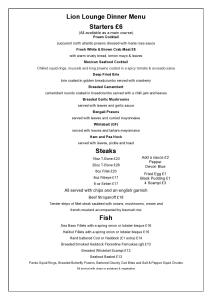 a page of a document with the words lunch longer dinner menu at Lion House Bed & Breakfast with Restaurant in Combe Martin
