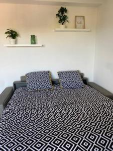 un letto con due cuscini in una stanza di Ramonville parking netflix a Ramonville-Saint-Agne