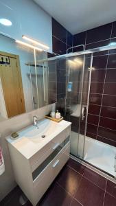 La salle de bains est pourvue d'un lavabo et d'une douche. dans l'établissement Charming apartment in Lisbon, à Lisbonne
