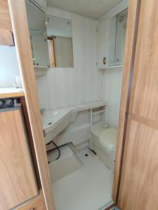 La petite salle de bains est pourvue d'un lavabo et de toilettes. dans l'établissement Peipsi Tiheda Чудское озеро, à Tiheda