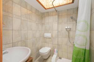 y baño con aseo, lavabo y ducha. en Casa Munay en Granadilla de Abona