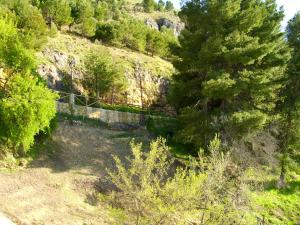 a view of a hill with trees and a fence at Apartamento San Anton in La Iruela