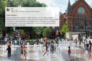 people playing in a fountain in front of a building at Spacious Home Walk to Everything and FREE Parking in Cincinnati