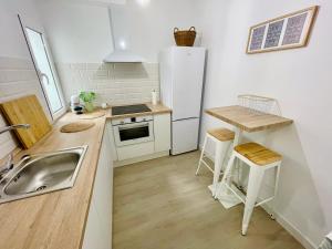 特魯埃爾的住宿－Apartamento El Sereno，一间带水槽和冰箱的小厨房