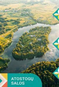 an aerial view of a river with the adirondack salas logo at Obuoliu Sala COZY HOUSE on the Apple Island in Gaylyunay