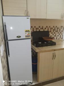 un frigorifero bianco in una cucina accanto a un bancone di Appartement à louer wadie a Fnidek