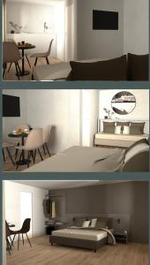 two pictures of a bedroom with a bed and a table at Foiarola 