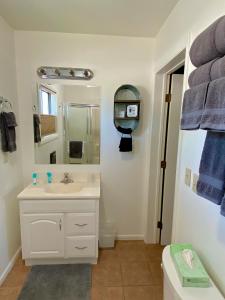 a bathroom with a sink and a mirror at Greybull Motel in Greybull