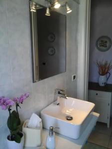 a bathroom with a white sink and a mirror at La Casa di Ortensia in Parma