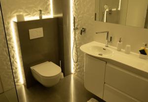 uma casa de banho branca com um WC e um lavatório em Apartament Janów Podlaski em Janów Podlaski